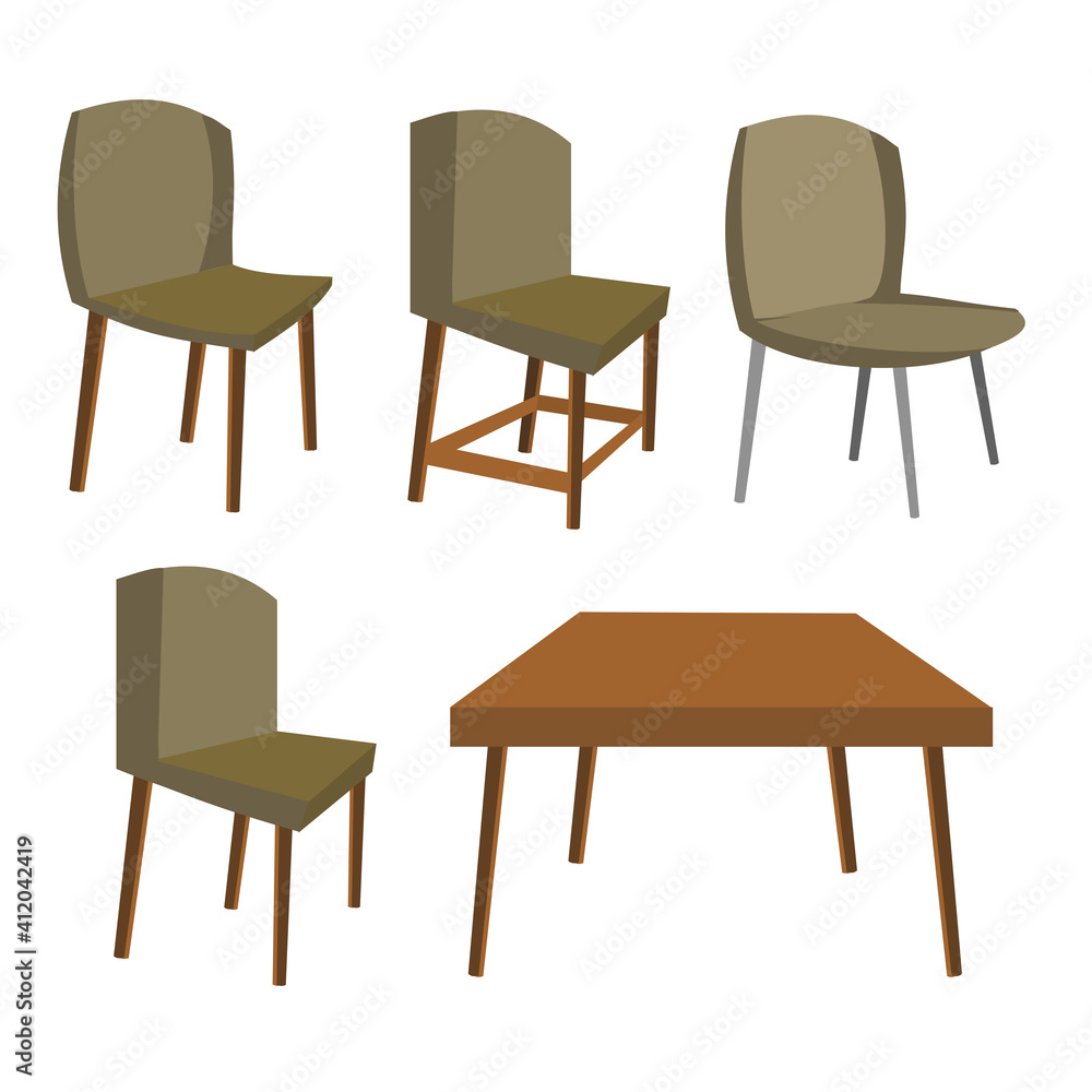 tables and several models of chairs. flat vector tables and several models of chairs. flat vector