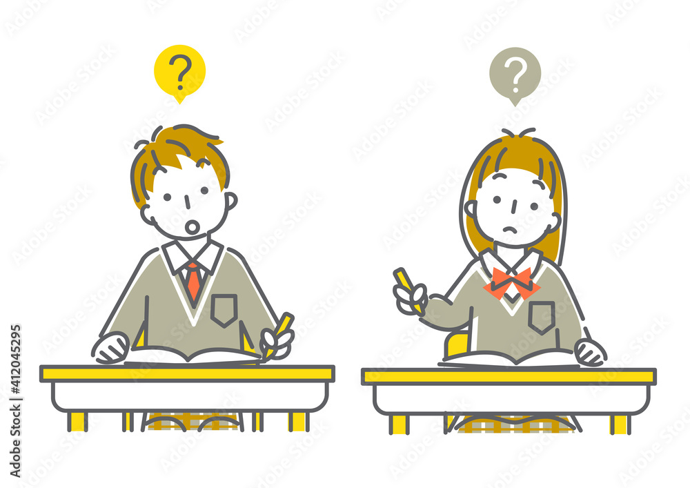 勉強中に首をかしげる高校生の線画イラスト素材 男女セット Stock Illustration Adobe Stock 勉強中に首をかしげる高校生の線画イラスト素材 男女セット Stock Illustration Adobe Stock