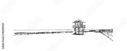 Building view with landmark of Australia is the
country in Oceania. Hand drawn sketch illustration in vector.