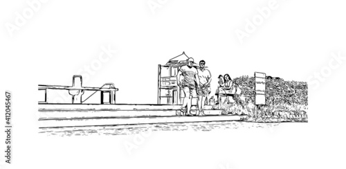 Building view with landmark of Australia is the
country in Oceania. Hand drawn sketch illustration in vector.