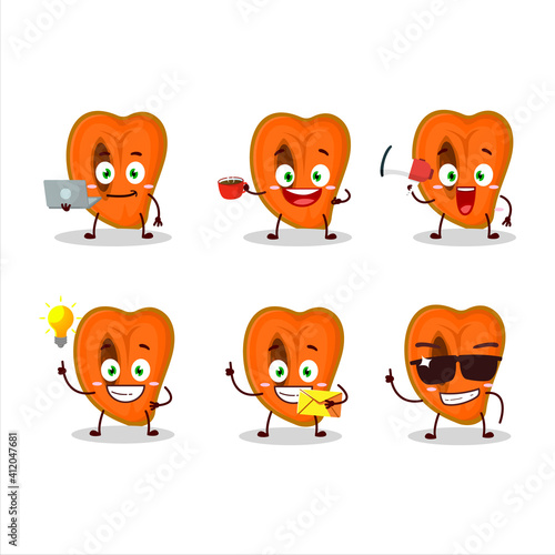 Fototapeta Naklejka Na Ścianę i Meble -  Slice of zapote cartoon character with various types of business emoticons