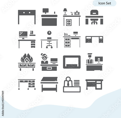 Simple set of writing table related filled icons.