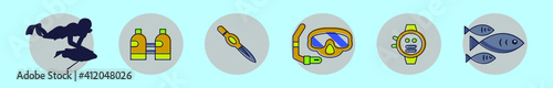 set of spearfishing cartoon icon design template with various models. vector illustration isolated on blue background