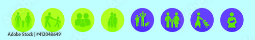 set of family cartoon icon design template with various models. vector illustration isolated on blue background