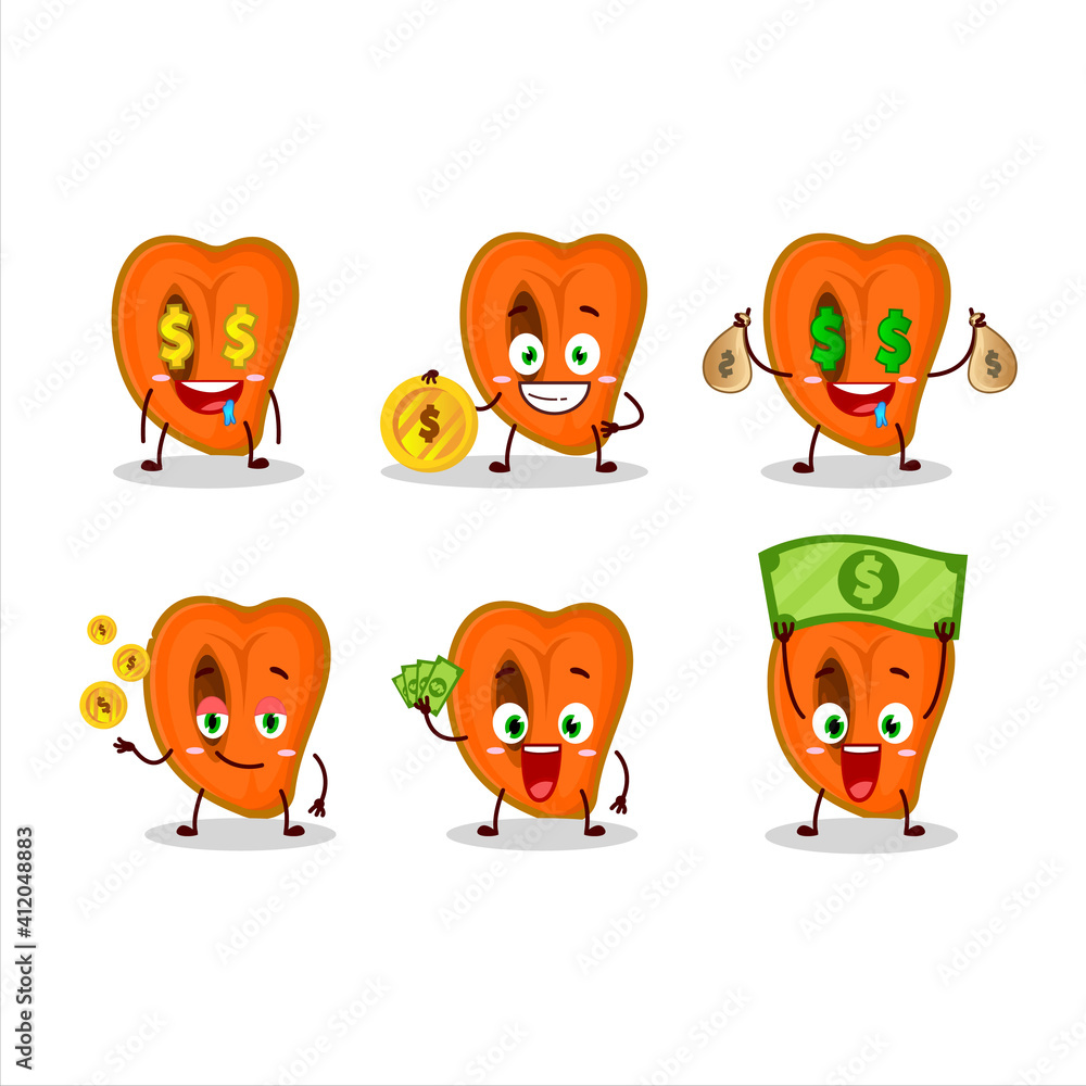 Slice of zapote cartoon character with cute emoticon bring money Slice of zapote cartoon character with cute emoticon bring money