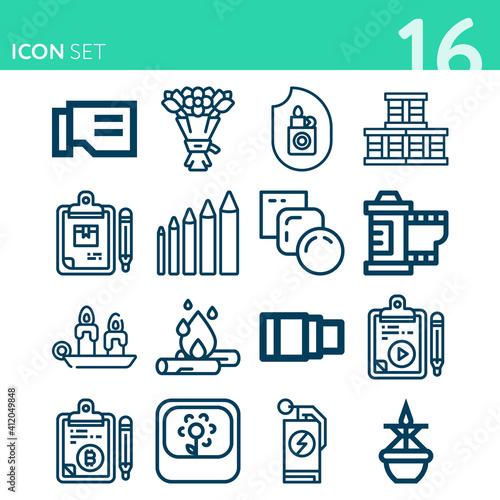 Simple set of 16 icons related to provisions