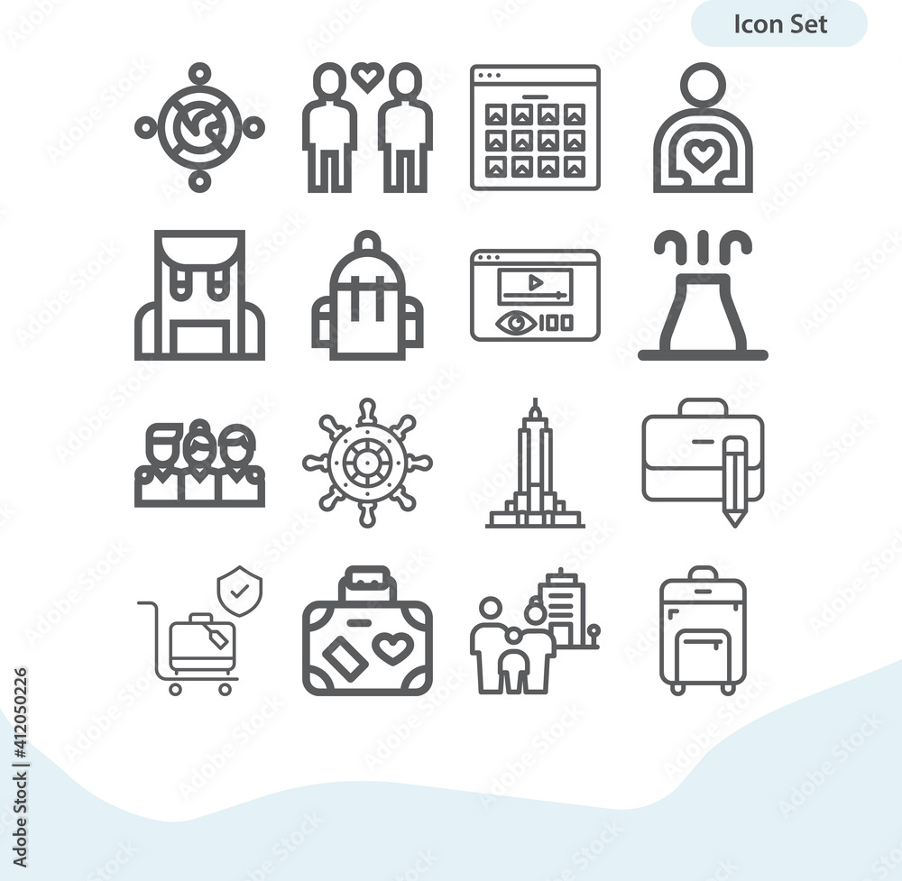 Simple set of tourist related lineal icons. Simple set of tourist related lineal icons.