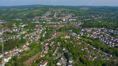 Aerial view around the city Ottweiler in Germany on a sunny spring day

 photo