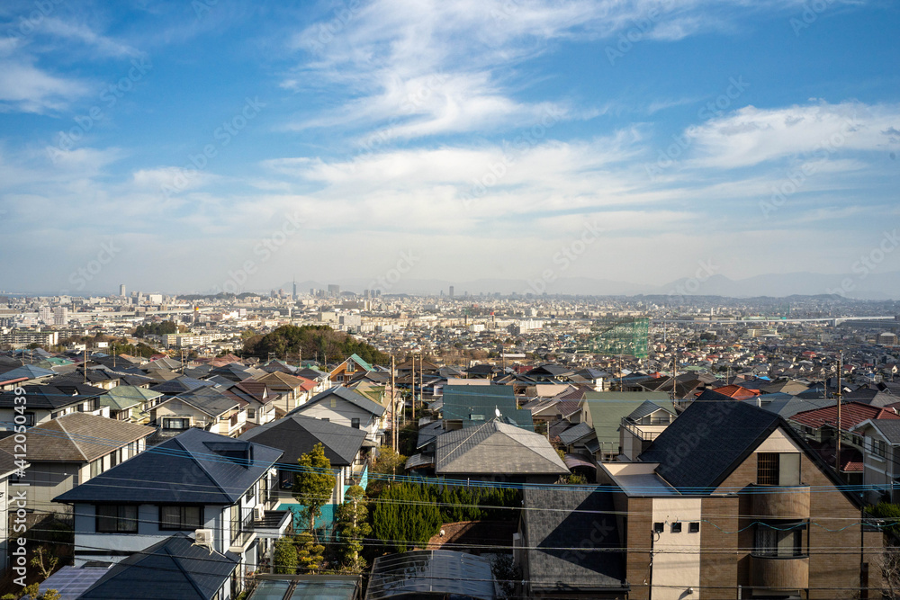 Obraz premium View of Fukuoka city from hill in JAPAN.