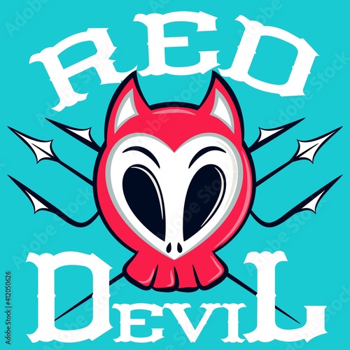 Illustration vector skull devil cartoon with text for fashion design