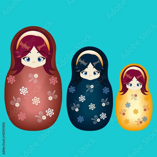 Illustration vector cute matryoshka doll with colors and background for fashion design