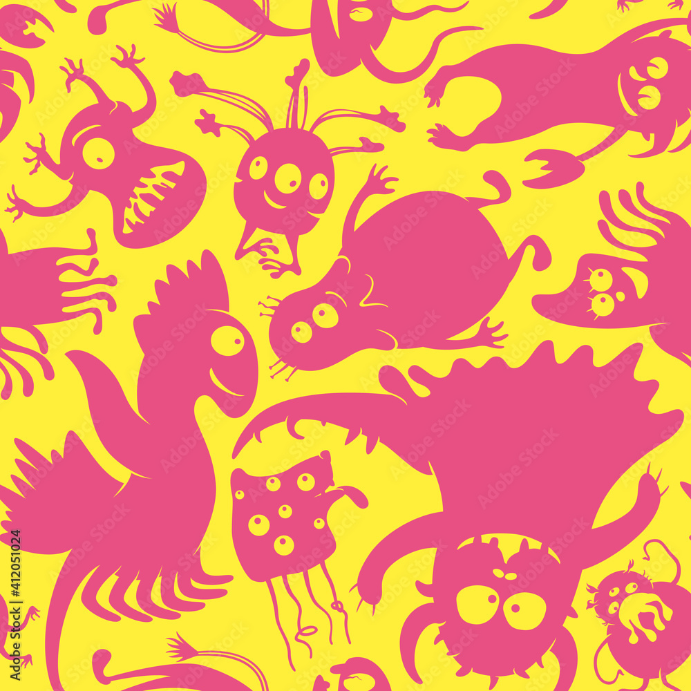 Funny monsters pattern/ Seamless background with funny cartoon monsters