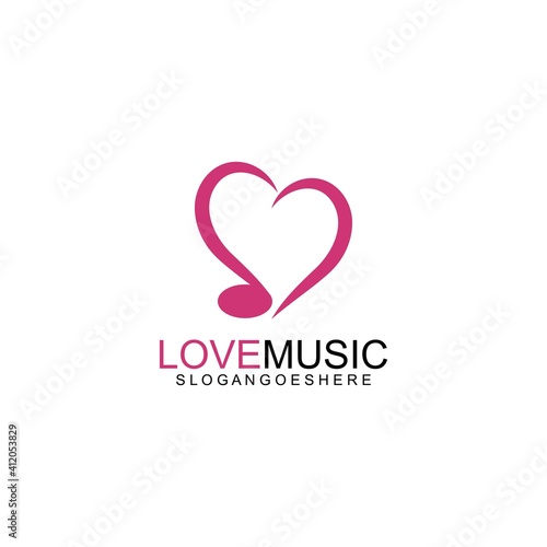Love Music Logo Design Vector. Musical theme flat design template. Isolated on the white background