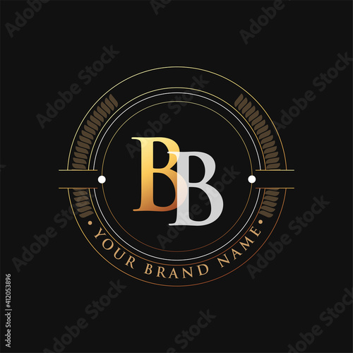 initial letter logo BB gold and white color, with stamp and circle object, Vector logo design template elements for your business or company identity.