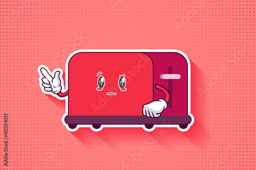 REALLY, ATTENTIVE, CURIOS Face Emotion. Forefinger Handgun Gesture. Toaster Cartoon Drawing Mascot Illustration.