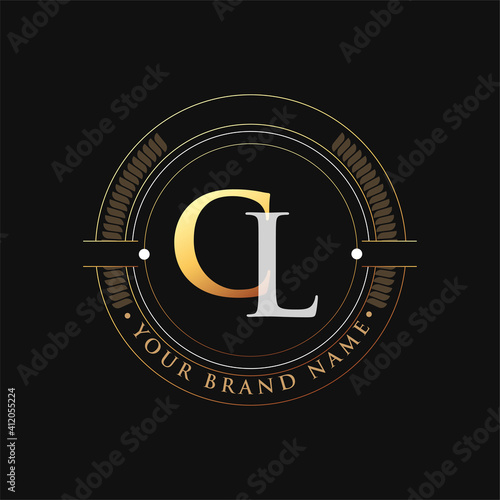 initial letter logo CL gold and white color, with stamp and circle object, Vector logo design template elements for your business or company identity.