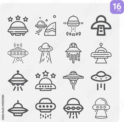 Simple set of ufo related lineal icons.