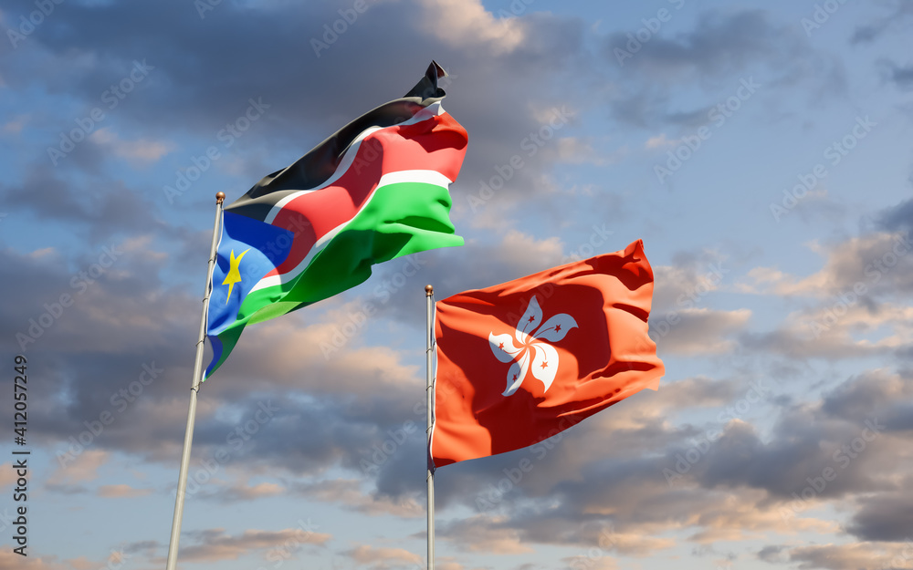 Flags of South Sudan and Hong Kong HK. Flags of South Sudan and Hong Kong HK.