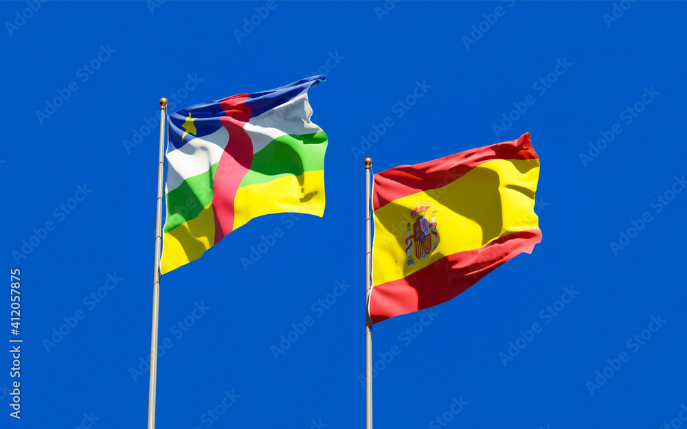 Flags of Spain and CAR Central African Republic.