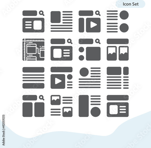 Simple set of wireframe related filled icons.