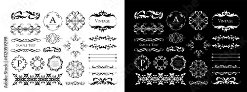 高級感のあるビンテージ調のフレームデザインセット　罫線　枠　ウエディング　ビンテージ　アンティーク