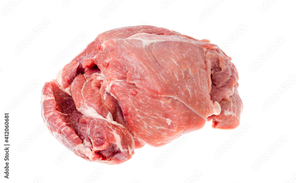 Piece of raw fresh pork meat isolated on white background.