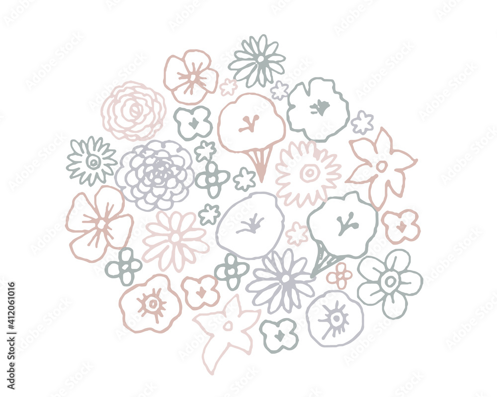 線画の花ブーケ風イラスト Line art flower bouquet style illustration 線画の花ブーケ風イラスト Line art flower bouquet style illustration