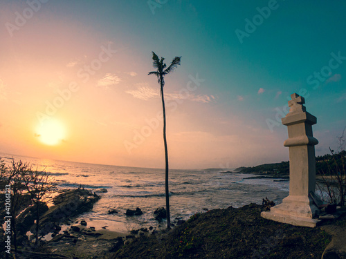 india goa sunset beach ozran vagator photo