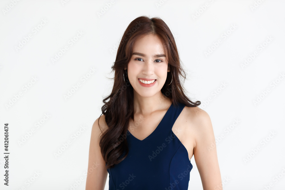 Portrait of a young teen Asian woman with black long hair on white background Portrait of a young teen Asian woman with black long hair on white background