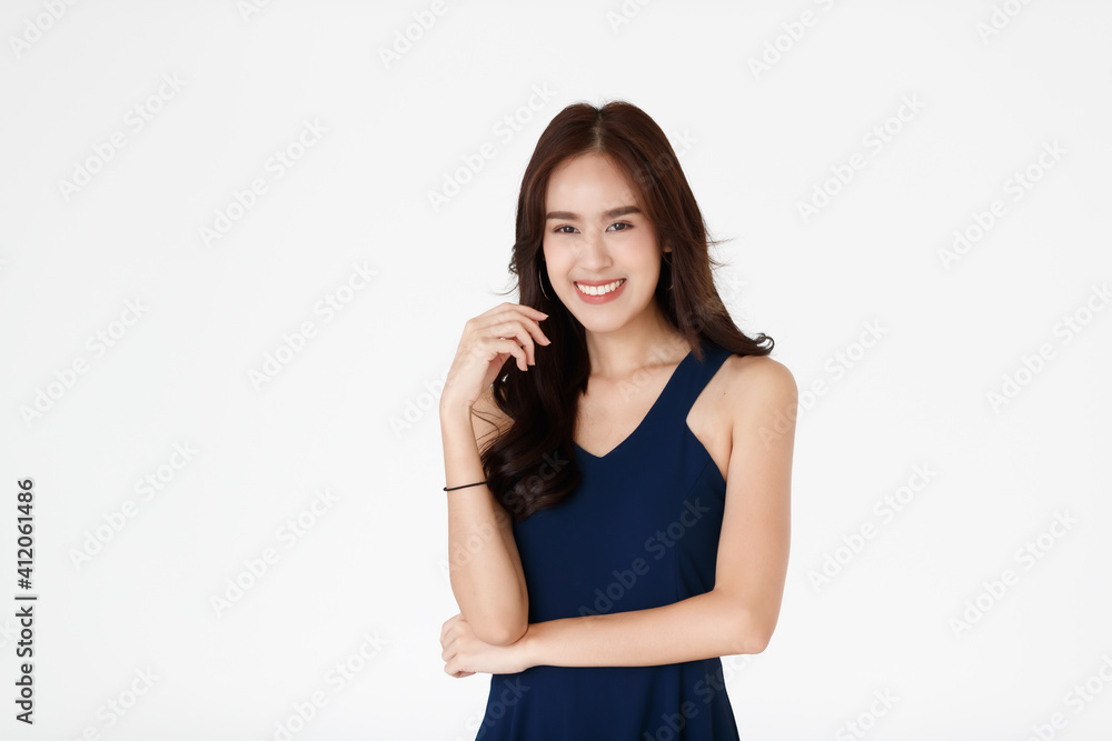 Portrait of a young teen Asian woman with black long hair on white background Portrait of a young teen Asian woman with black long hair on white background