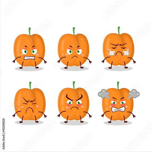 Apricot cartoon character with various angry expressions