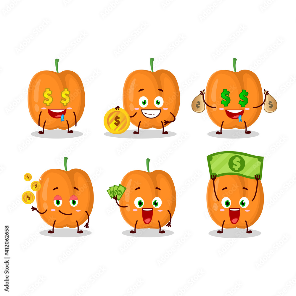 Apricot cartoon character with cute emoticon bring money Apricot cartoon character with cute emoticon bring money