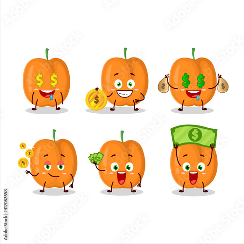 Apricot cartoon character with cute emoticon bring money