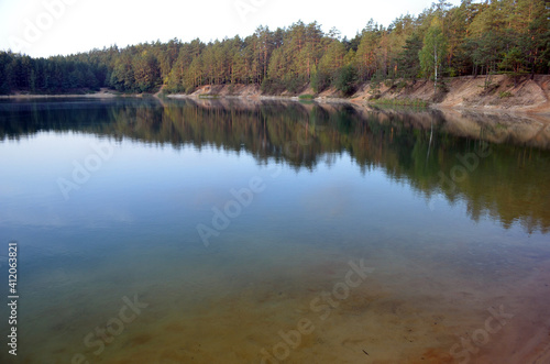 Blue Lake in the Chernigow region, Ukraine. Former quarry of quartz sand for glass production. Popular local resort at present