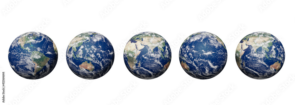 Set of Planet Earth isolated on white background with clipping path. Elements of this image furnished by NASA. 3d rendering
