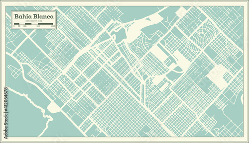 Bahia Blanca Argentina City Map in Retro Style. Outline Map.