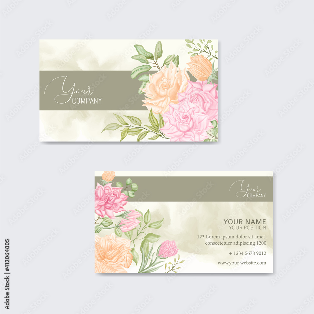 Business card with watercolor flower background