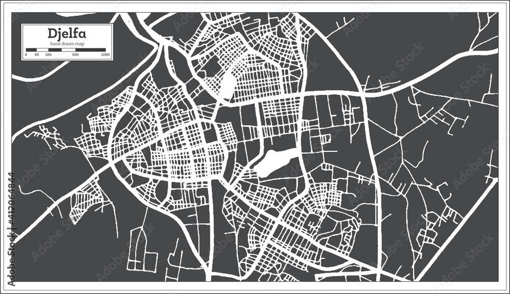 Djelfa Algeria City Map in Black and White Color in Retro Style. Outline Map.