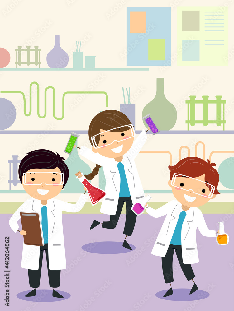 Stickman Kids Experiment Lab Class Illustration Stickman Kids Experiment Lab Class Illustration
