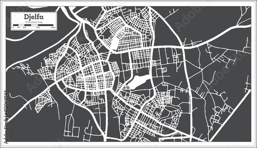 Djelfa Algeria City Map in Black and White Color in Retro Style. Outline Map.