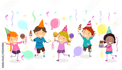 Stickman Kids Ice Cream Social Party Illustration