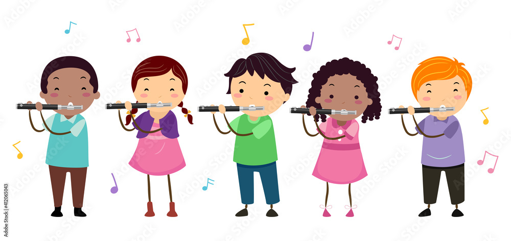 Stickman Kids Piccolo Music Class Illustration Stickman Kids Piccolo Music Class Illustration