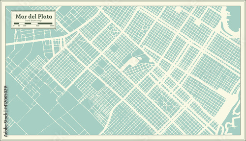 Mar del Plata Argentina City Map in Retro Style. Outline Map.