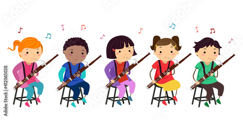 Stickman Kids Bassoon Music Class Illustration