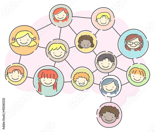 Stickman Kids Heads Brain C...