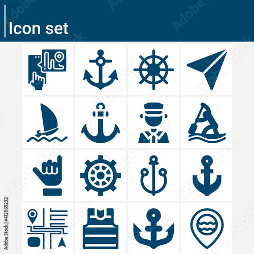 Simple set of sailing related filled icons.