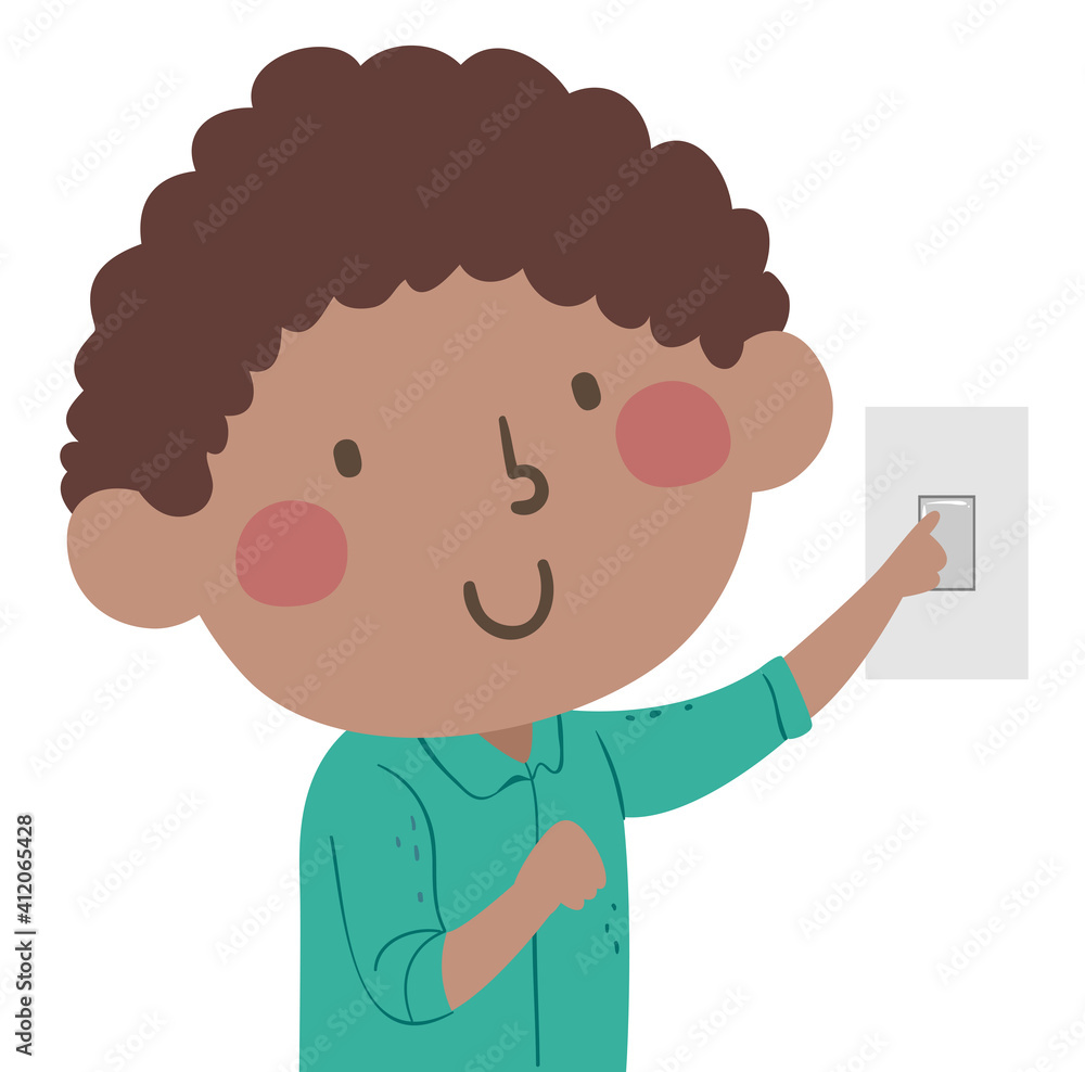 Kid Boy Energy Expert Light Switch Illustration Kid Boy Energy Expert Light Switch Illustration
