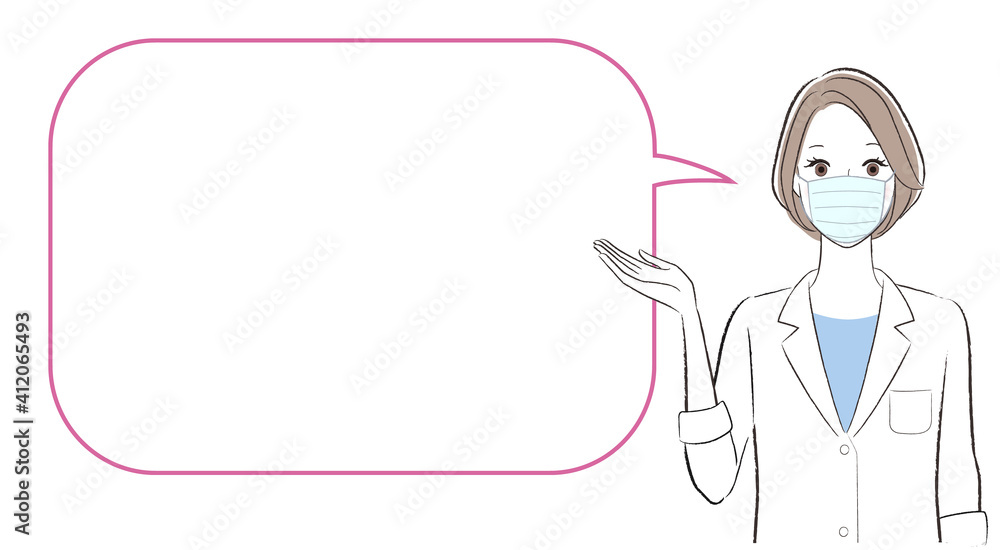 A woman doctor speaking with a speech baloon A woman doctor speaking with a speech baloon