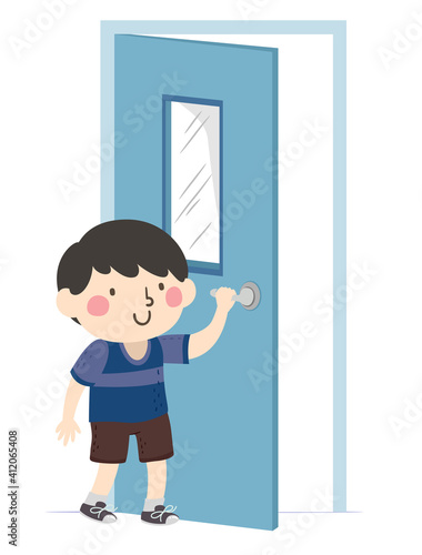Kid Boy Classroom Job Door Monitor Illustration