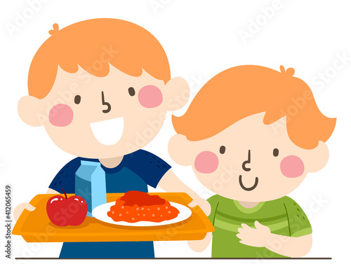 Kids Boy Help Siblings Pack Lunch Illustration